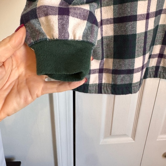L.L. Bean Kids/Small Adult Checkered Hooded Sweatshirt Green Purple White SizeXL - Picture 6 of 10